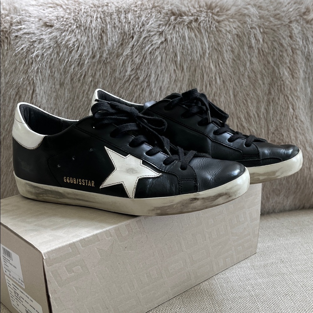 Golden Goose Black and White Leather Sneakers